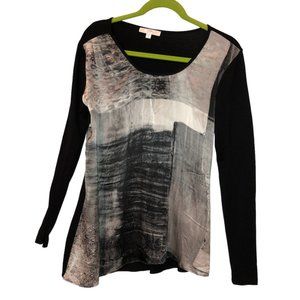 drew anthropologie black gray pop art print top S